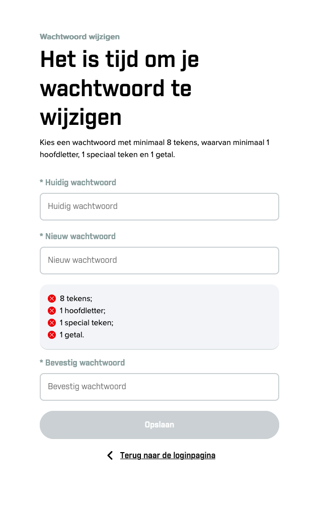 Screenshot verplicht instellen nieuw wachtwoord