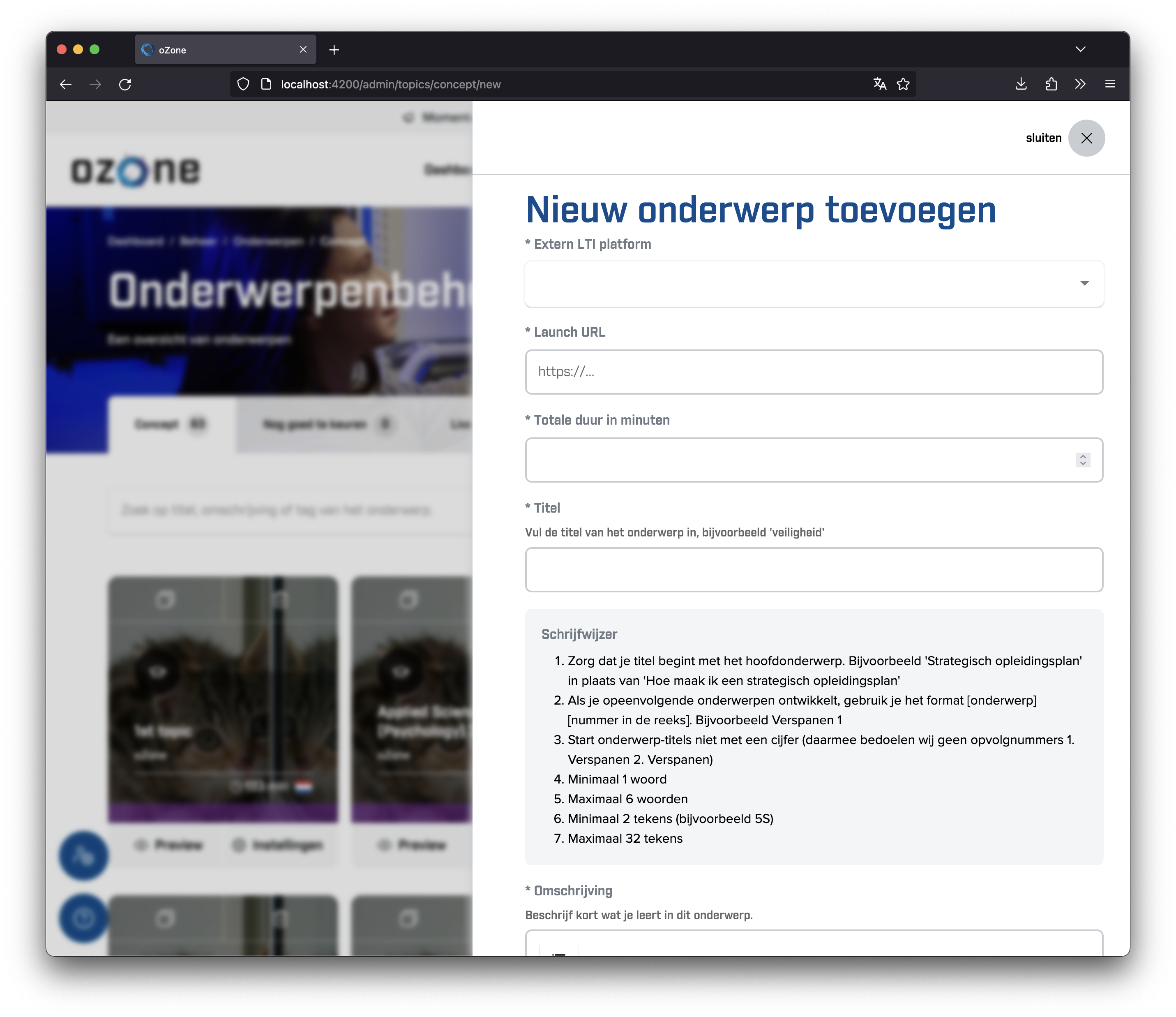 Screenshot LTI onderwerp afronden pagina