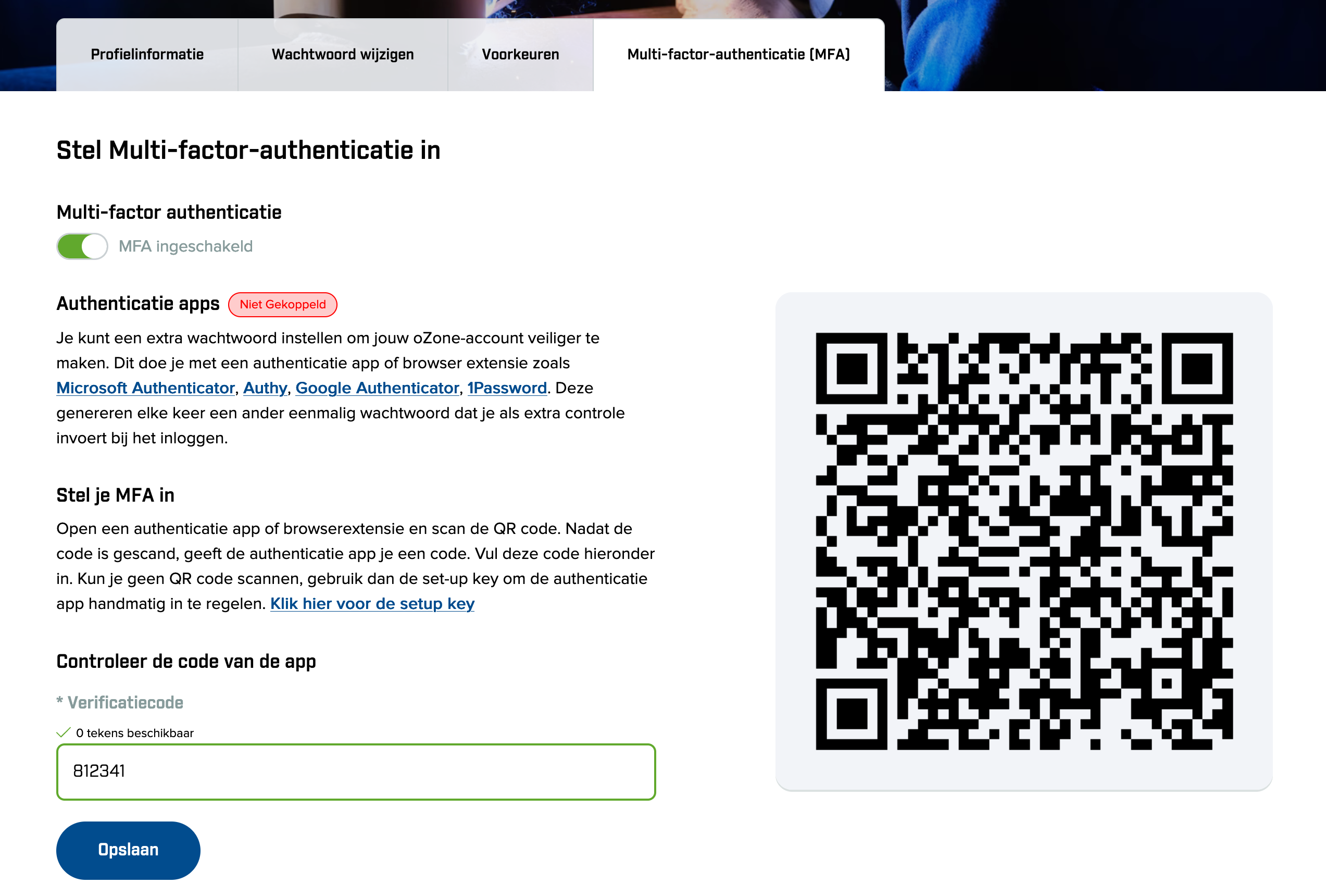 Screenshot Multi-factor-authentication setup