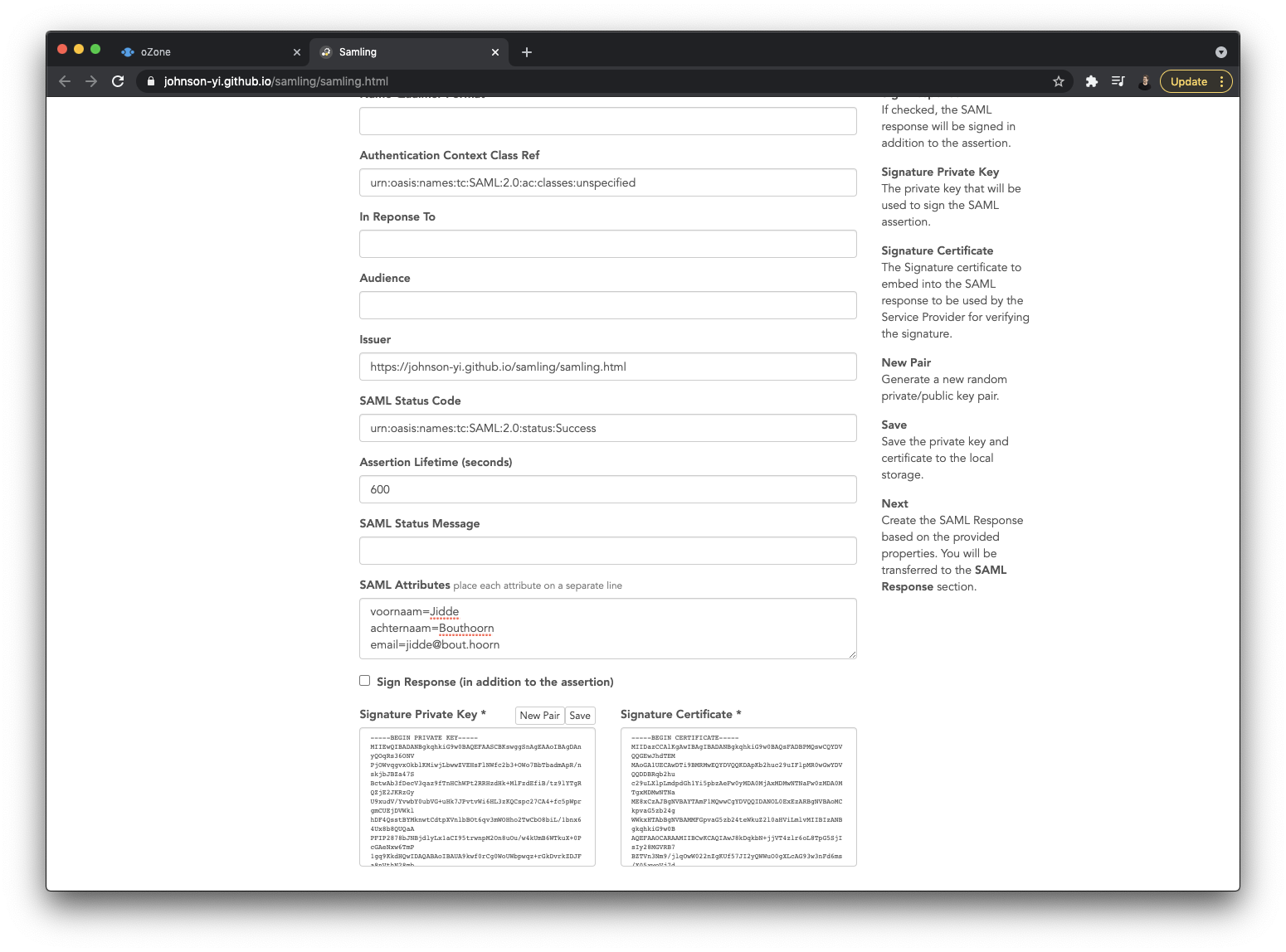 Screenshot Samling met ingevulde attributen